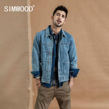 Load image into Gallery viewer, SIMWOOD 2019 autumn winter new denim jacket men cotton fashion ruched design streetwear coat plus size qualited jackets 190366