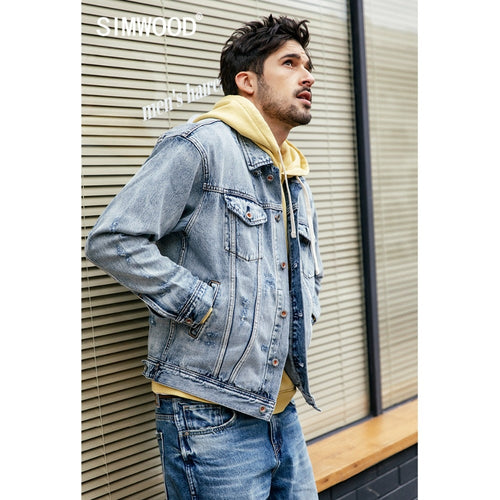 SIMWOOD 2019 New autumn Denim Jackets Men Casual Frayed Brand Clothing Male Fashion Slim Jeans Outerwear Plus Size Coats 190053