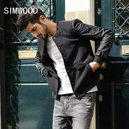 SIMWOOD 2019 Brand Fashion autumn  Slim Jacket Men Fitness Baseball Jacket Cotton Outerwear Plus Size Coat High Quality JK017014