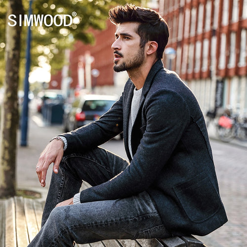SIMWOOD 2019 Autumn Winter New Blazers Men  Smart Casual Suits Woolen Coats Fashion Slim Jacket High Quality Plus Size XZ017008