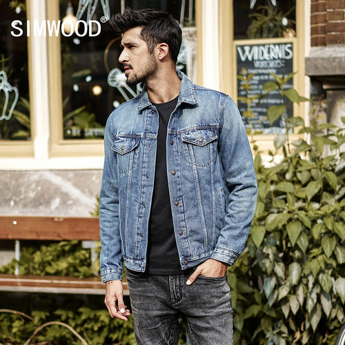 SIMWOOD 2019 New Spring  Mens Denim Jackets Brand Clothing Man's Slim Male Fashion Jeans Outerwear Plus Size Coats  NK017008