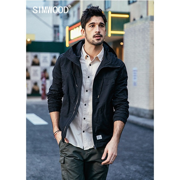 SIMWOOD New autumn Jacket Men 2019  Safari Style Thin Jackets Hooded windbreaker Slim Fit Fashion High Quality Coats 190079