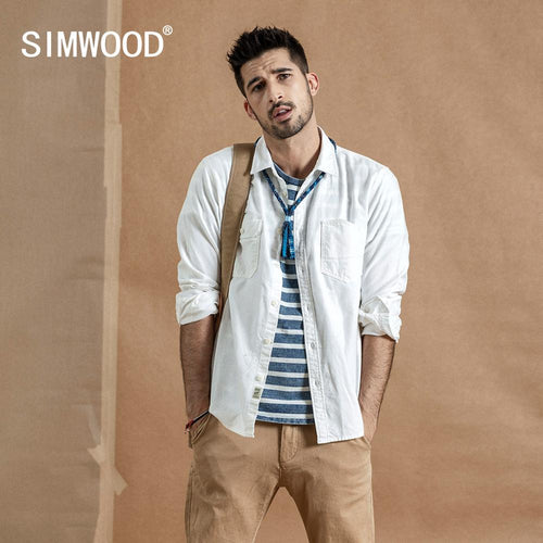 SIMWOOD 2019 Autumn New Cargo Pocket Shirt Men 100% Cotton Causal Long Sleeve Shirts Plus Size High Quality Clothing 190376