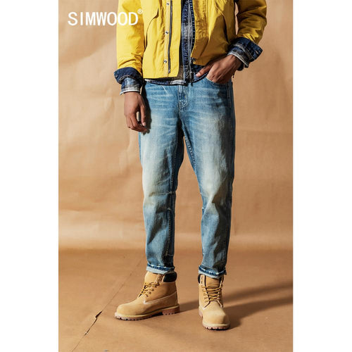 SIMWOOD vintage wash carrot jeans men 2019 autumn new loose ankle-length denim trousers plus size quality tapered jean 19041
