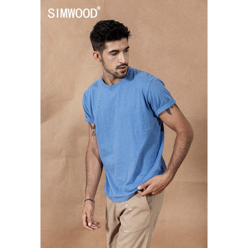 SIMWOOD 2019 Summer New Color cotton yarn dot Neckline T-Shirt Men  Tops High Quality Plus Size Brand Clothing 190475