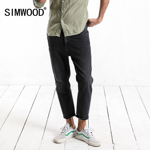 SIMWOOD 2019 autumn autumn New Raw Edges Jeans Fashion Scratched Black Dark Wash Ankle -Length Slim Fit Denim Trousers 180098