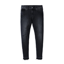 Load image into Gallery viewer, SIMWOOD 2019 autumn autumn New Raw Edges Jeans Fashion Scratched Black Dark Wash Ankle -Length Slim Fit Denim Trousers 180098