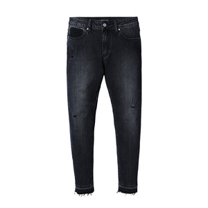 SIMWOOD 2019 autumn autumn New Raw Edges Jeans Fashion Scratched Black Dark Wash Ankle -Length Slim Fit Denim Trousers 180098