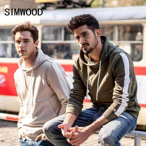 SIMWOOD hip hop hoodies men 2019 autumn new streetwear pullover hoodie cotton contrast color  joggers hooded Sweatshirts 180290