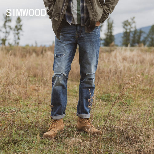 SIMWOOD 2019 autumn winter ripped jeans men patchwork streetwear denim trousers high quality  slim fit hole jean 190404