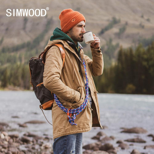 SIMWOOD 2019 Autumn New Long Jackets Men Vintage Washed Hooded High Quality Cargo Jacket Coats Plus Size Brand Clothes SI980590