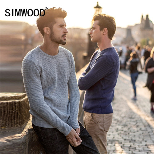 SIMWOOD 2019 Spring New Sweater Men Slim Fit  100% Pure Cotton Pullover Male Knitted Sweater Male Fashion MT017013