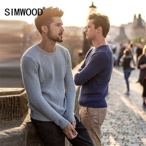 SIMWOOD 2019 Spring New Sweater Men Slim Fit  100% Pure Cotton Pullover Male Knitted Sweater Male Fashion MT017013
