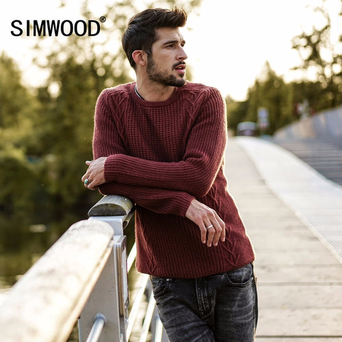 SIMWOOD 2019 Spring  New Sweaters Men Slim Fit Knitted Pullovers Casual  Sweater Plus Size High Quality Brand Clothing MT017007