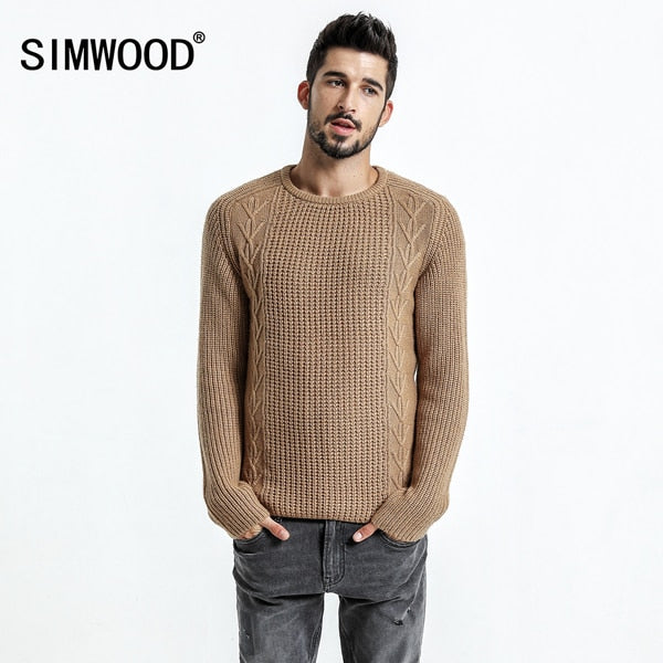 SIMWOOD 2019 Spring  New Sweaters Men Slim Fit Knitted Pullovers Casual  Sweater Plus Size High Quality Brand Clothing MT017007