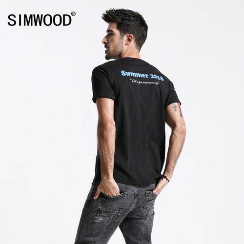 SIMWOOD 2019 New T-Shirts For Men Short Sleeve Slim Fit Letter Print O-Neck T-shirt 100% Cotton Casual Tops Fashion Tees 180452