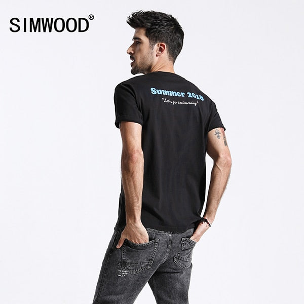 SIMWOOD 2019 New T-Shirts For Men Short Sleeve Slim Fit Letter Print O-Neck T-shirt 100% Cotton Casual Tops Fashion Tees 180452