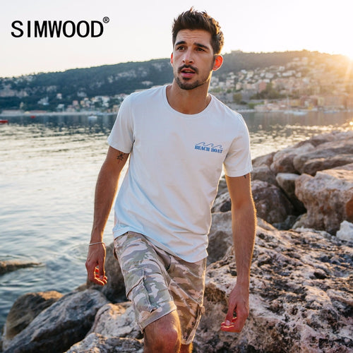 SIMWOOD 2019 Summer T-Shirt Men Slim Fit Fashion Casual Cotton Tops Plus Size Brand Clothing Letter Print Tees 180321